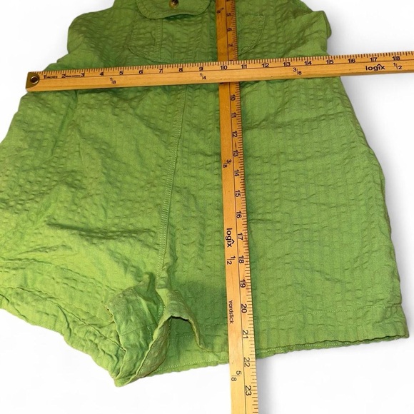 Urban Outfitters Romper Shorts Cotton Linen Blend Green Overalls Pockets XS - Picture 8 of 8
